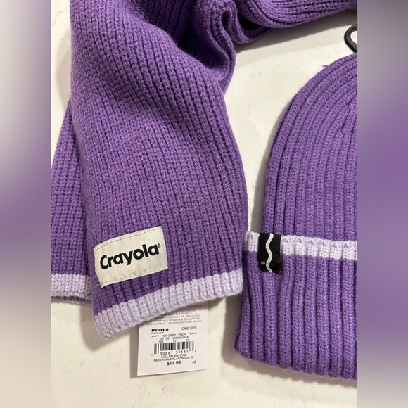 NWT CRAYOLA Adult Purple Collab Knit Beanie Set Hat Gloves Scarf - Picture 2 of 4